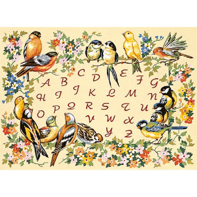 L'alphabet Des Oiseaux : Canevas antique peint - SEG