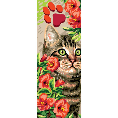 Canevas Pénélope Chamallow de la marque Luc Créations illustrant un chat dans un champ de fleur