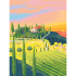 Canevas Pénélope de la marque  DMC, illustrant la région Italienne la Toscane. Un paysage de campagne avec un superbe coucher de soleil