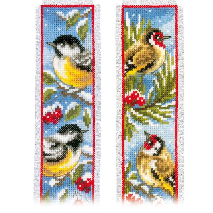 2 marque-pages oiseaux en hiver - Kit point de croix - Vervaco