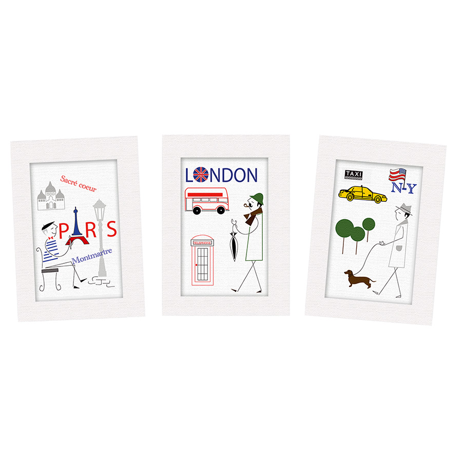 3 cartes à broder - Paris - Londres - New York - Broderie traditionnelle - Princesse