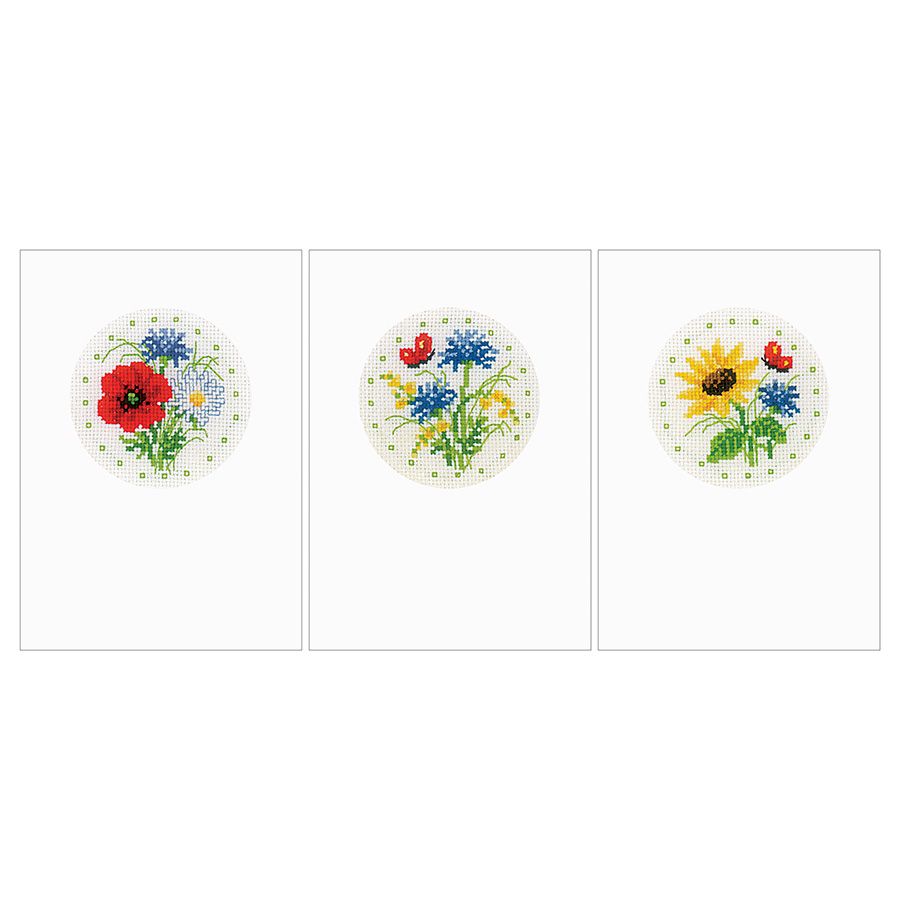 3 cartes à broder Fleurs des champs - Kit point de croix compté - Vervaco