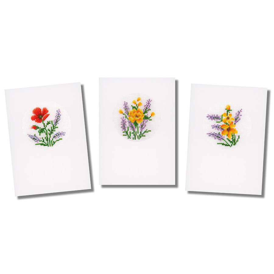 3 cartes à broder - Fleurs et lavande - Kit point de croix - Vervaco