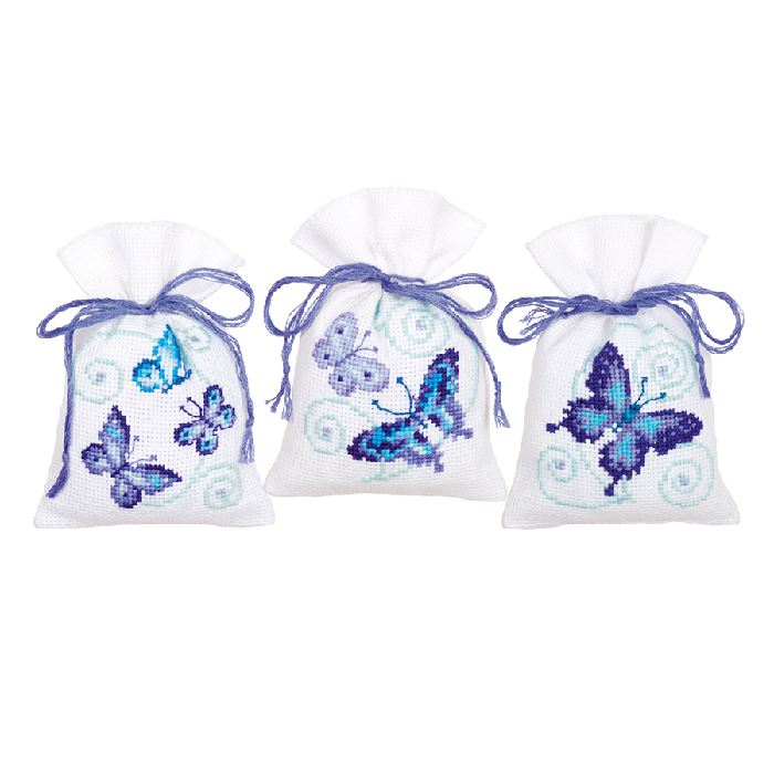 3 sachets papillons bleus - Kit point de croix - Vervaco