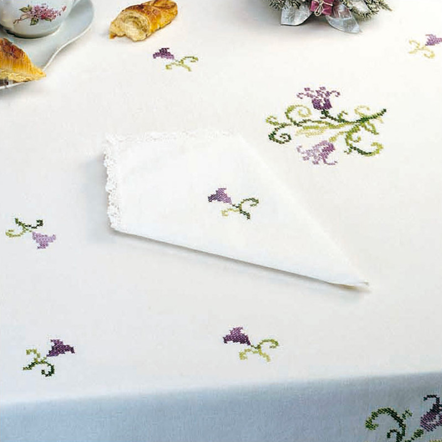 Clochette violette - Lot de 3 serviettes imprimées à broder - Luc Créations