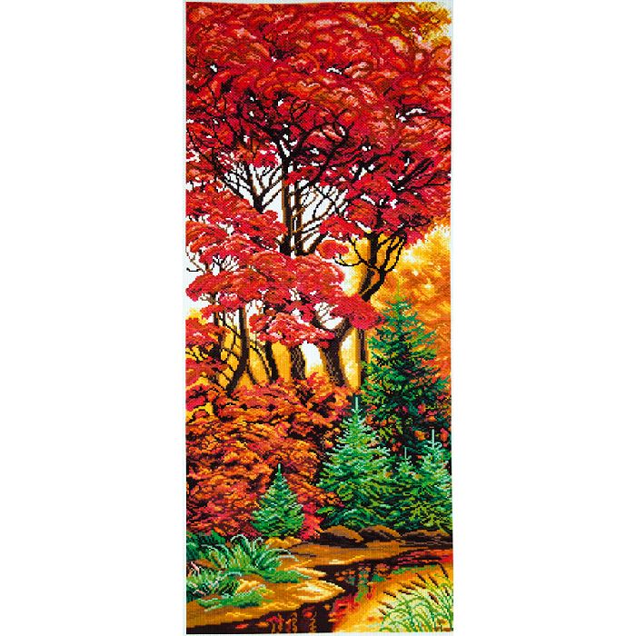 Sous-bois en automne - Kit point de croix toile colorée - Collection d'Art