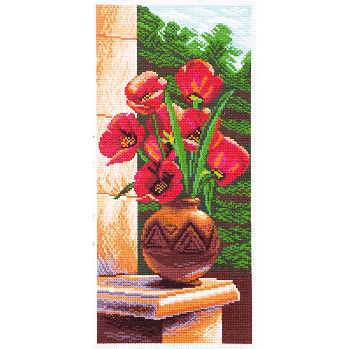 Vase de tulipes - Kit point de croix toile colorée - Collection d'Art