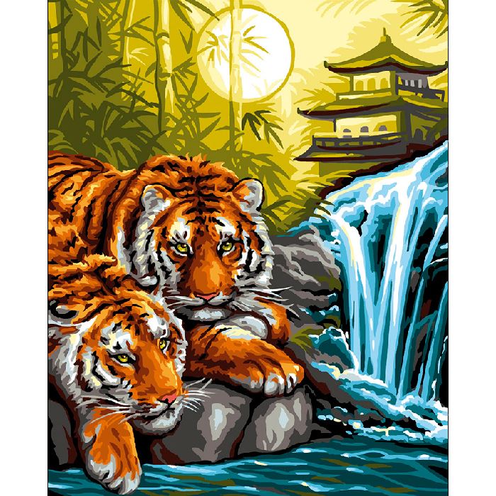 Canevas pénélope - Les tigres à la pagode - Luc Créations