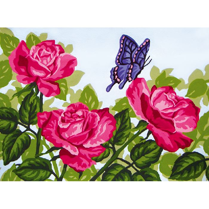 Canevas Pénélope - Papillon sur une rose - Collection d'Art