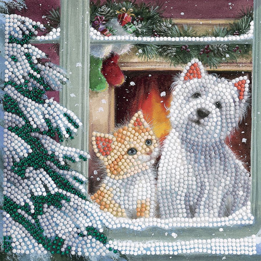 Carte de Noël broderie Diamant - Par la fenêtre - Crystal Art D.I.Y