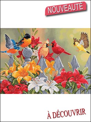 Kit point de croix compté - Oiseaux du jardin et fleurs - Luca-S