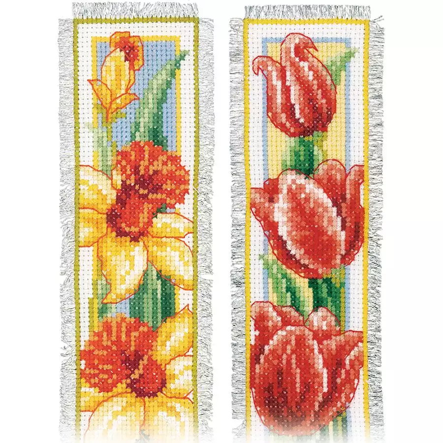 Kit 2 marque-pages à broder Iris et tulipes - Vervaco