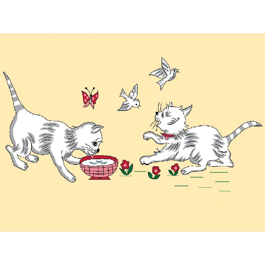 Kit canevas pour enfants toile petits trous - Petis chats blancs - Luc Créations