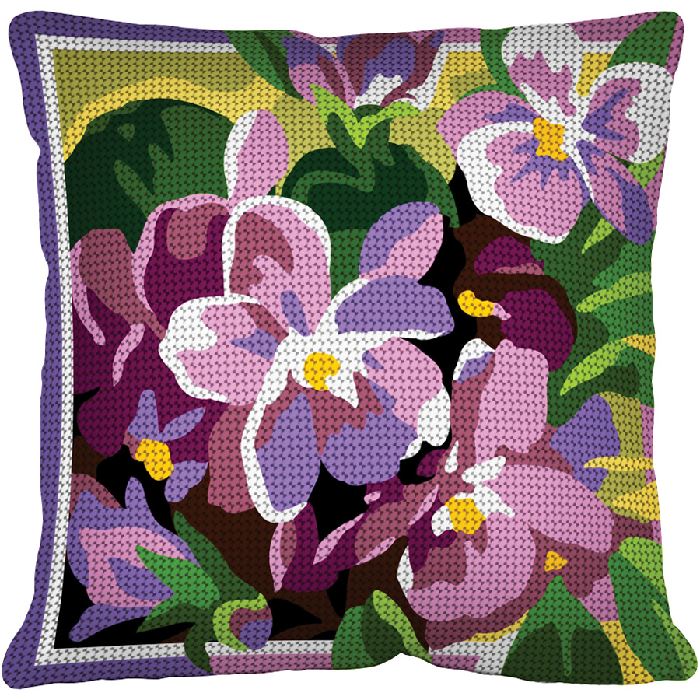 Kit Coussin demi-point de croix - Fleurs violettes - Margot de Paris
