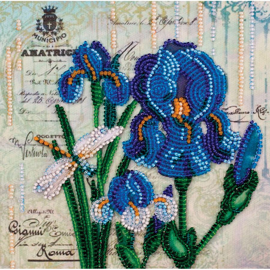Kit de broderie avec perles - Iris bleu outremer - Abris Art