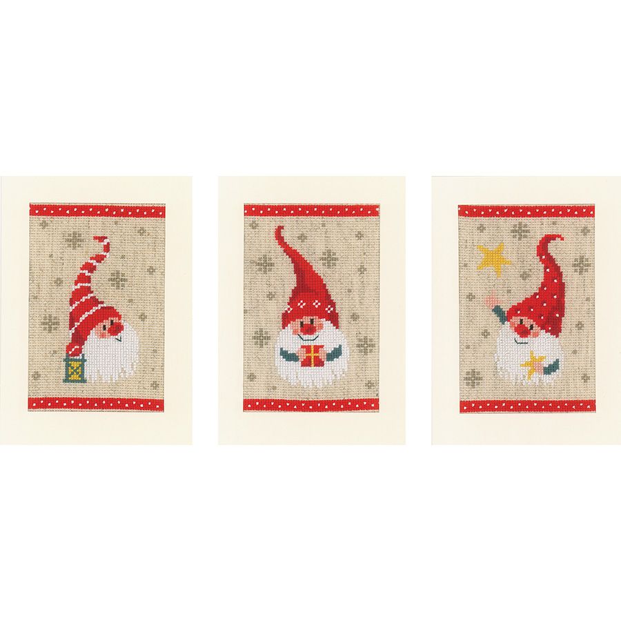 Kit point de croix compté - 3 Cartes à broder Gnomes de Noël - Vervaco