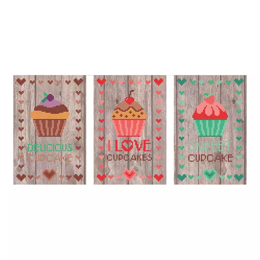 Kit point de croix compté - 3 tableautins Cupcakes - Marie Coeur