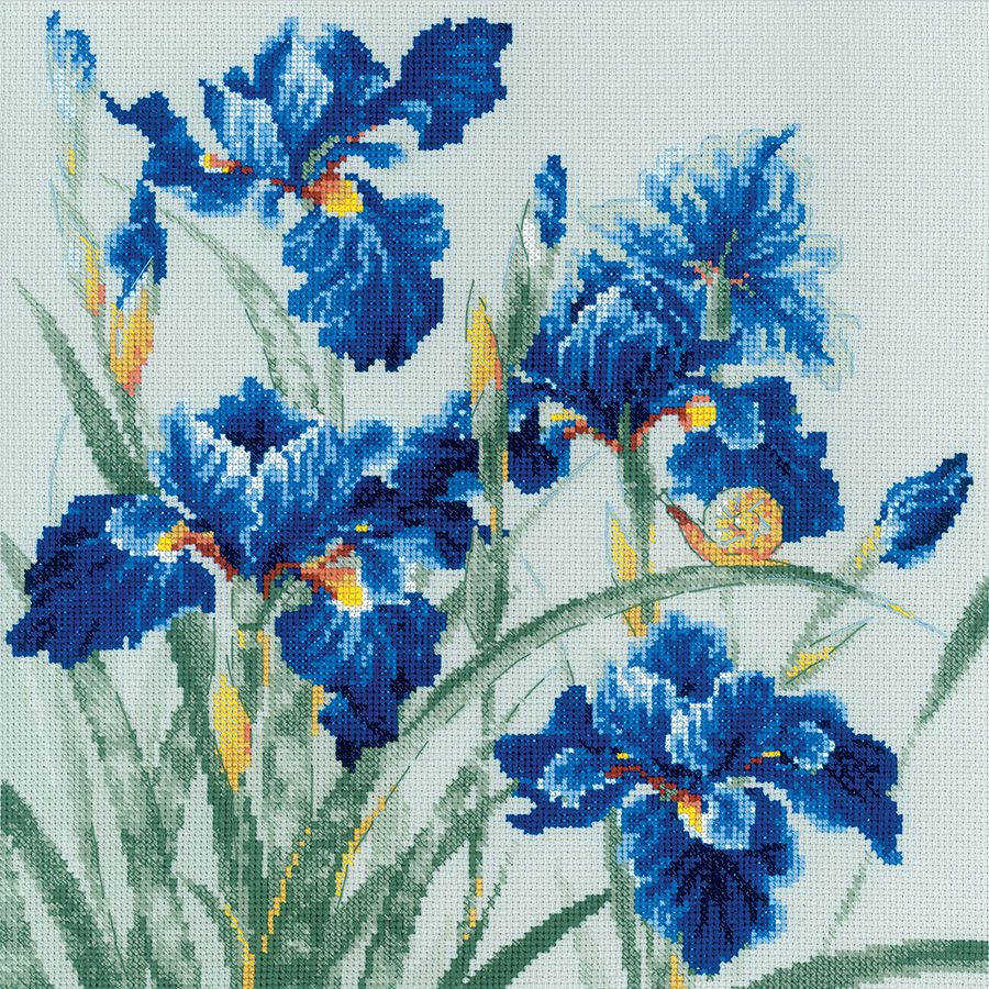 Kit point de croix compté - Iris bleus - Riolis