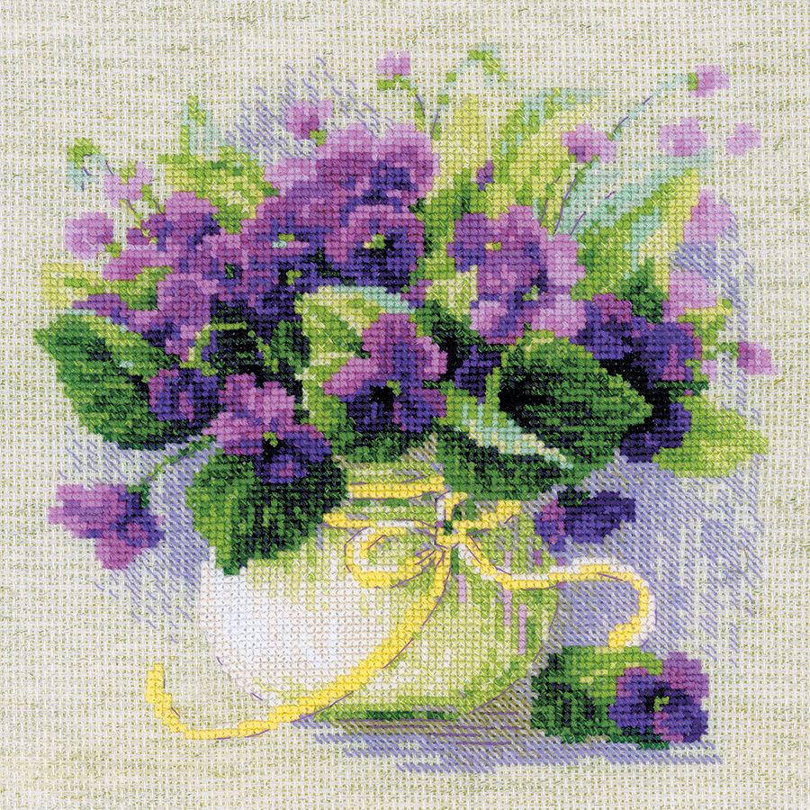 Kit point de croix compté - Violettes en pot - Riolis