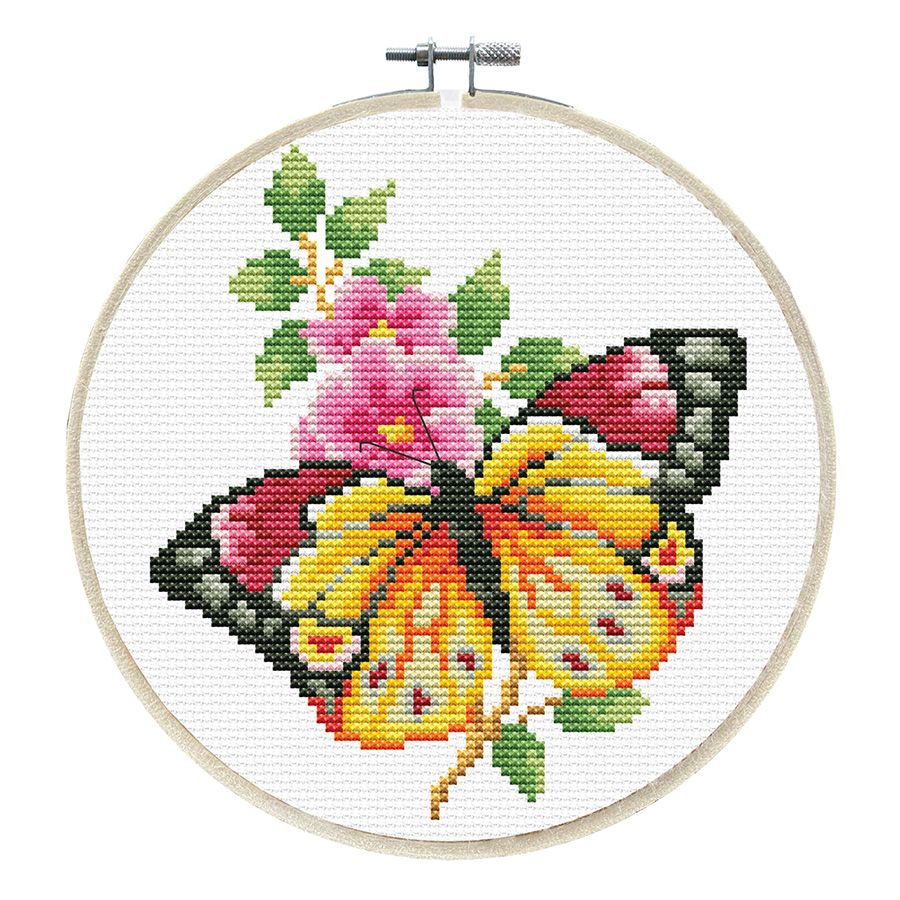Kit point de croix imprimé avec tambour - Bouquet du papillon - Ladybird