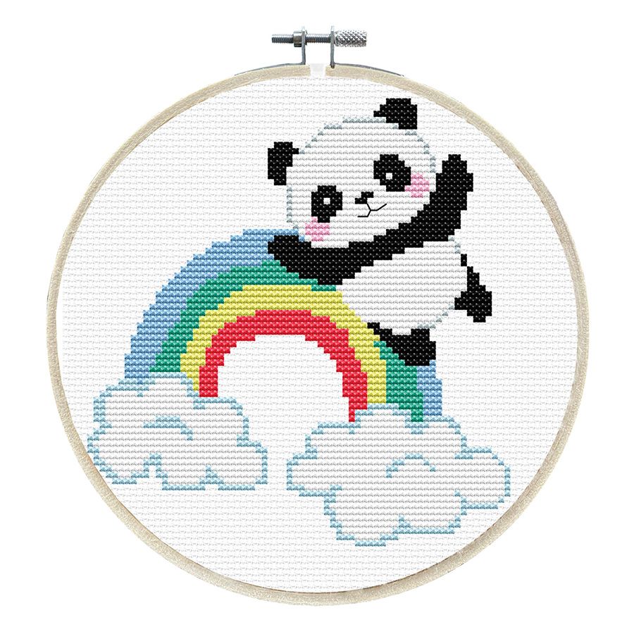 Kit point de croix imprimé avec tambour - Panda arc-en-ciel - Ladybird