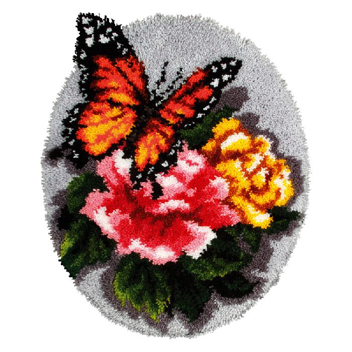Kit tapis point noué - Papillon sur roses - Orchidéa