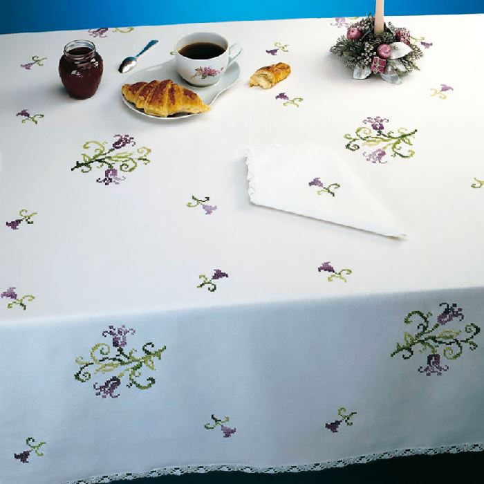 Clochette violette - Nappe rectangulaire imprimée point de croix - Luc Créations