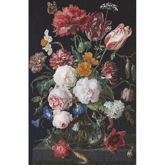 Kit Broderie Point de Croix - Nature morte fleurs dans un vase de Heem - Thea Gouverneur