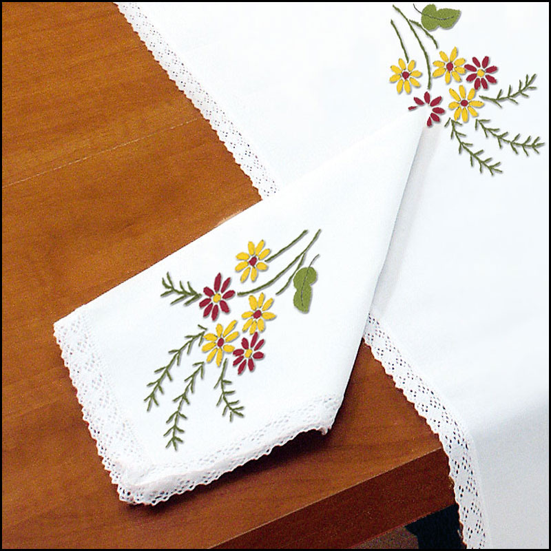 Les fleurs des champs à broder - Lot de 3 serviettes imprimées - Luc Créations