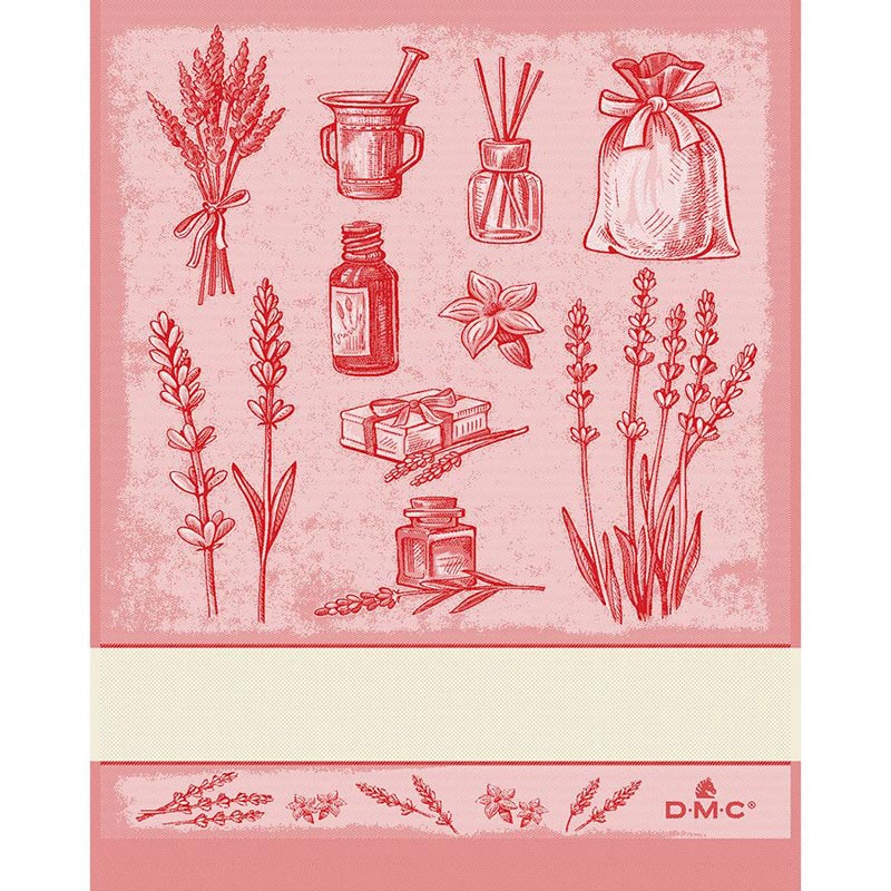 Torchon à broder rouge - Herbes Aromatique - DMC