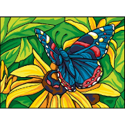Canevas Pénélope - Papillon bleu sur fleur jaune - Collection d'art