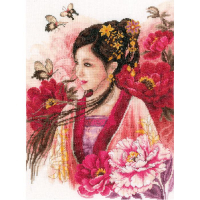 Kit Point de Croix Compté - Femme asiatique en rose - Lanarte