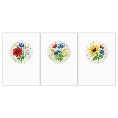 3 cartes à broder au point de croix point compté motif Fleurs des champs de la marque Vervaco