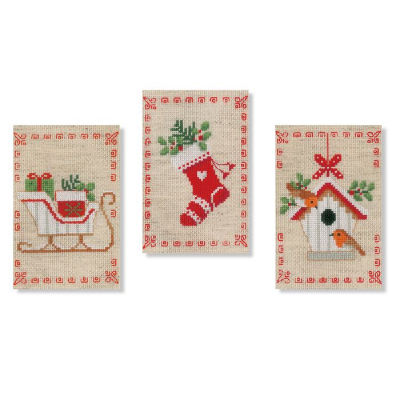 3 cartes à broder Motifs de Noël Kit point de croix Vervaco
