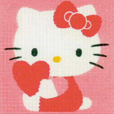 Hello kitty avec un coeur kit canevas pour enfant à réaliser sur une toile imprimée à gros trous