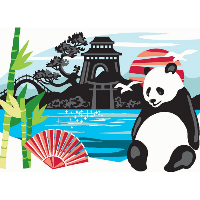 Kit Canevas Pénélope motif Asie de la marque Luc Créations illustrant un panda
