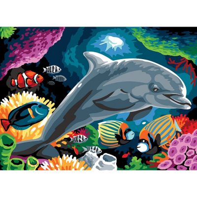 Kit Canevas Pénélope motif Coeur océan de la marque SEG de Paris illustrant une scène de poisson et dauphin au fond de l'ocean