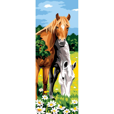 Kit Canevas Pénélope motif Herbe tendre de la marque Margot de Paris illustrant deux chevaux dans un champs fleuri