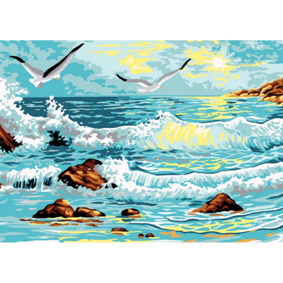 Kit Canevas Pénélope motif Les vagues de la marque Luc Créations illustrant une plage