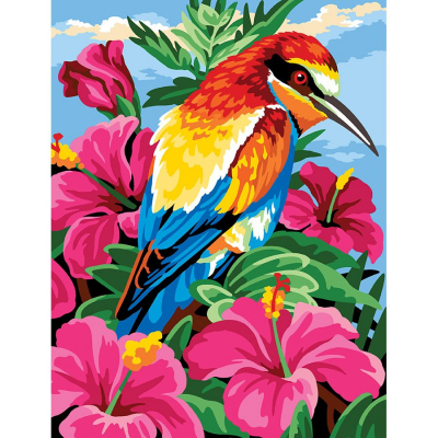 Kit Canevas Pénélope motif Nectar exotique de la marque Margot de Paris illustrant un oiseau dans les fleurs