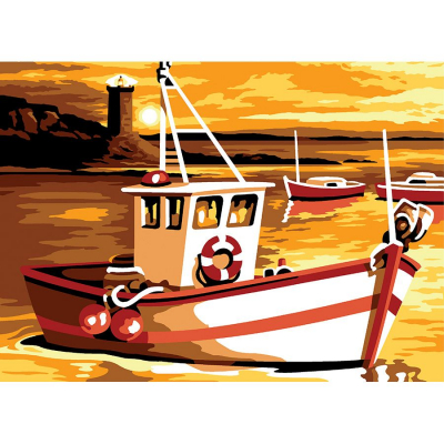 Kit Canevas Pénélope motif Pêche nocturne de la marque SEG de Paris illustrant un bateau de pêche
