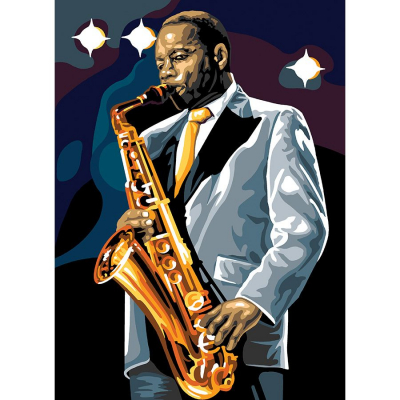 Kit Canevas Pénélope motif Saxo de la marque SEG de Paris illustrant un saxophoniste