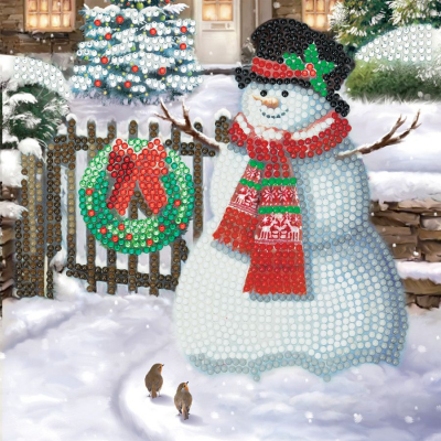 Carte de Noël en broderie Diamant Bonhomme de neige souriant de la marque Crystal Art D.I.Y