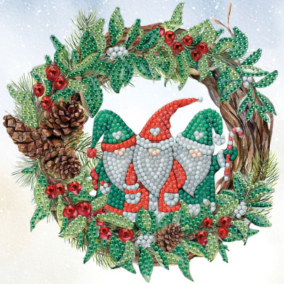 Carte de Noël en broderie Diamant couronne Gnomes de Noël de la marque Crystal Art D.I.Y