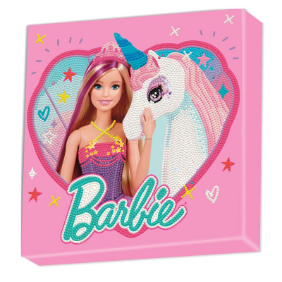 Tableau en broderie diamant pour une décoration de chambre d'enfant, motif Barbie et Licorne de la marque Dotz Box