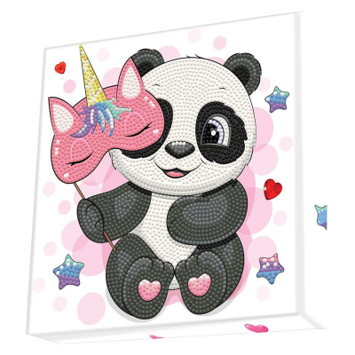 Tableau en broderie diamant pour une décoration de chambre d'enfant, motif Panda Corn de la marque Dotz Box
