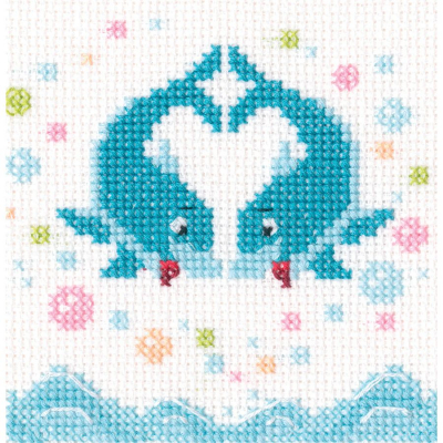 Tableau à broder au point de croix point compté motif Amour de dauphins de la marque RTO