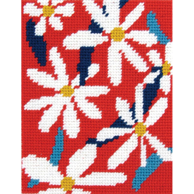Kit canevas blanc Fleurs abstraites de la marque DMC à broder au demi-point de croix