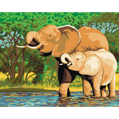 Kit canevas pénélope Baignade des éléphants Collection d'art