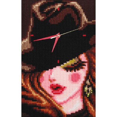 Kit canevas point de croix Pendule Fille au chapeau noir Collection d'art